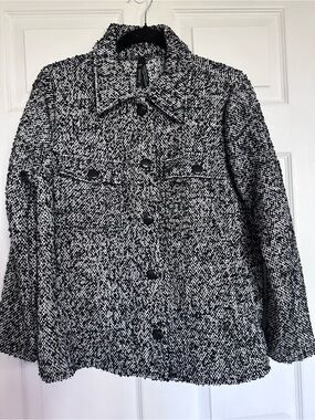 Women’s Black & White Bouclé Button-Front Blazer Jacket